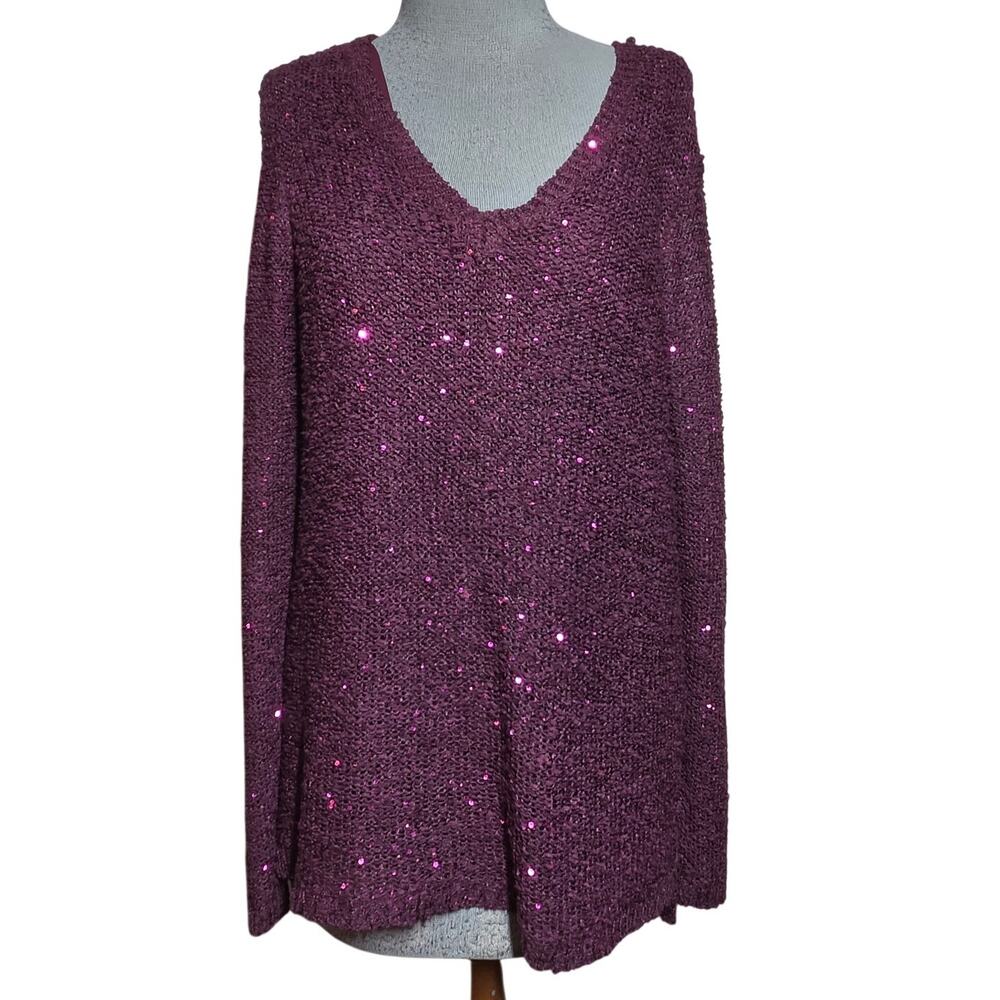 V Neck Sequin Embellished Sweater Size XL